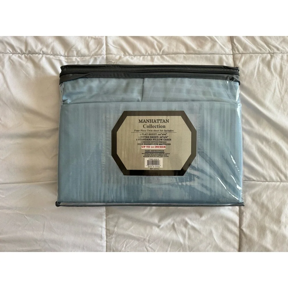 Manhattan Collection Twin Size Bed Sheet Set Extra Soft Light Blue 6pc Set New